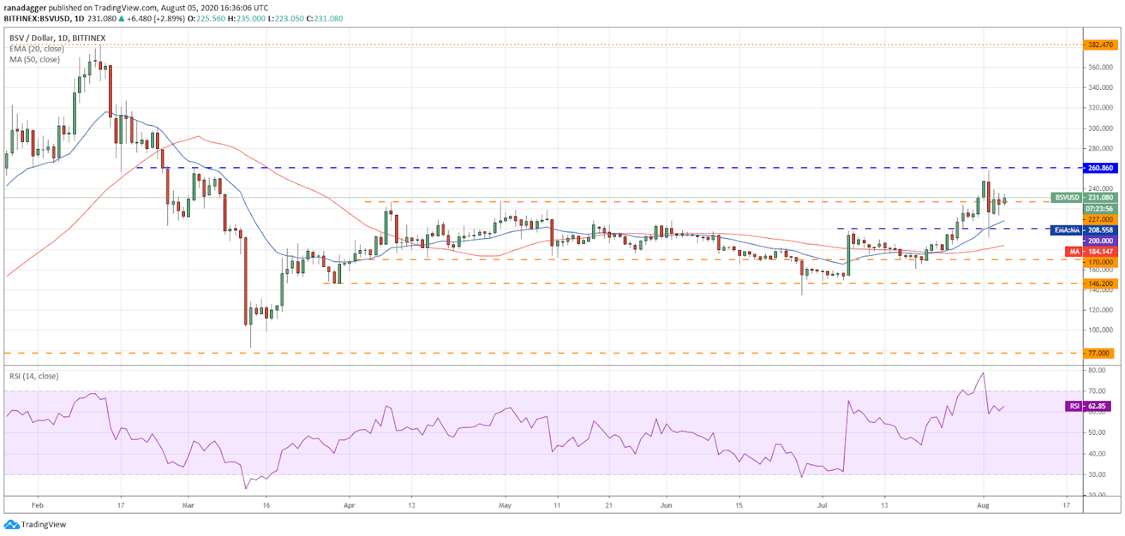 BSV/USD daily chart