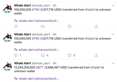 Screenshot of @whale_alert Twitter feed, Nov. 27