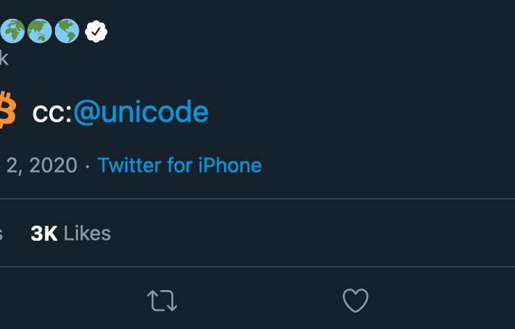 Dorsey’s tweet showing the Bitcoin emoji